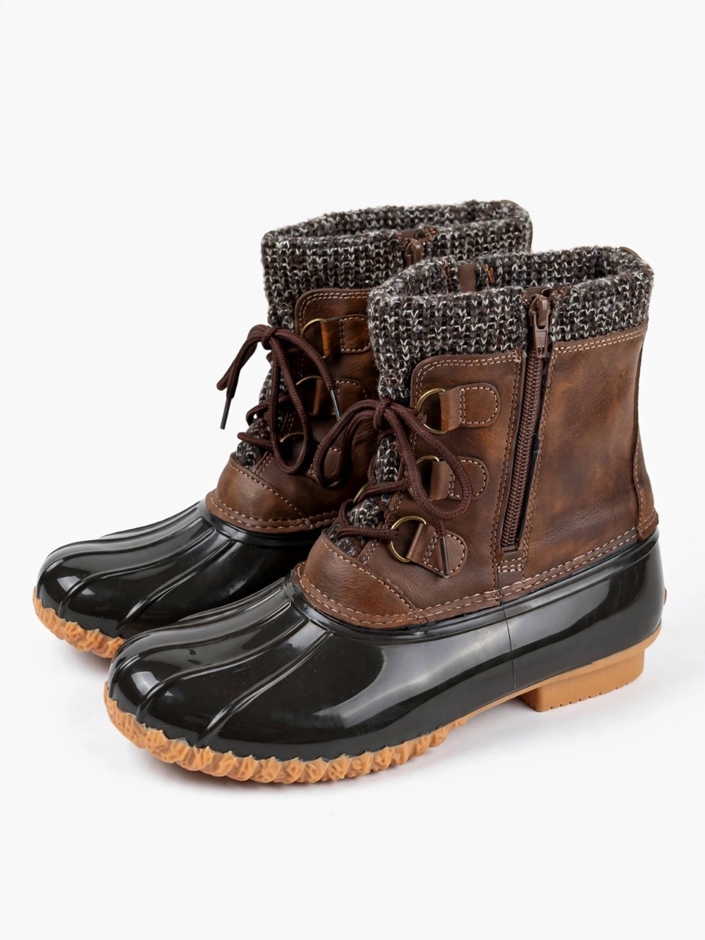 Women's Brown and Black Insulated Duck Boots